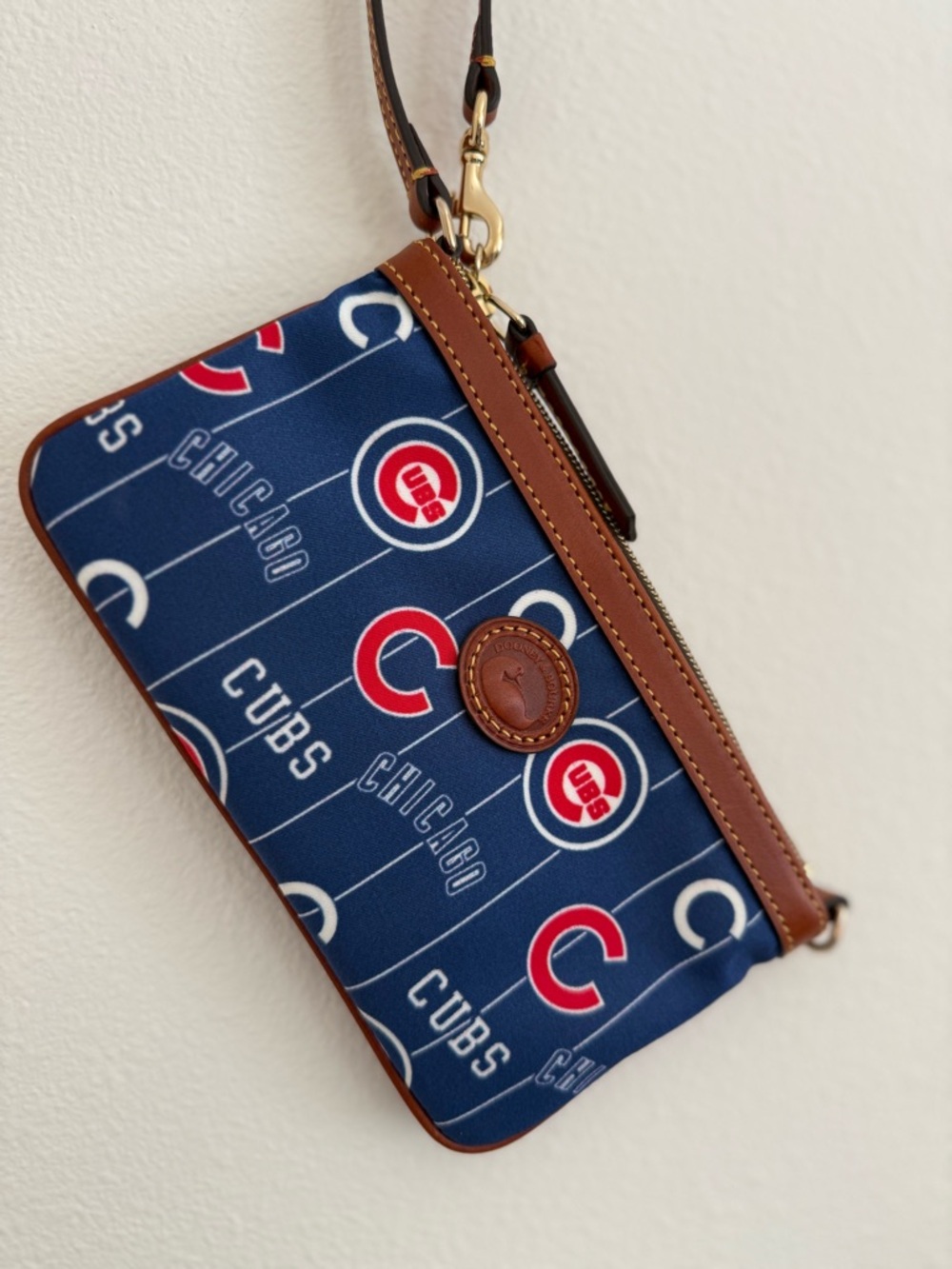 Chicago Cubs Wristlet with Brown Leather Trim
